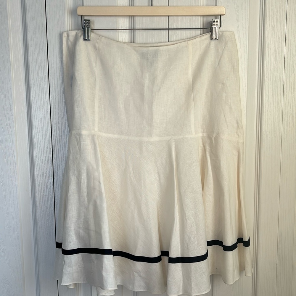 Lauren Ralph Lauren Ivory 100% Linen Knee Length A-line Skirt